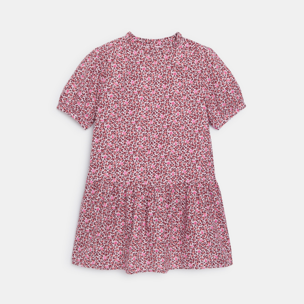 فستان مطبوع عليه صورة فهد، وردي اللون، للفتيات